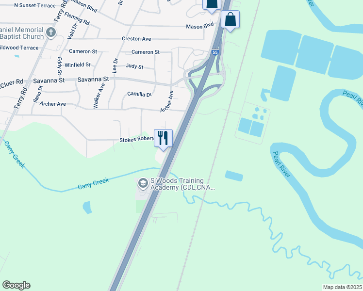 map of restaurants, bars, coffee shops, grocery stores, and more near 3850 I-55 South Frontage Road in Jackson