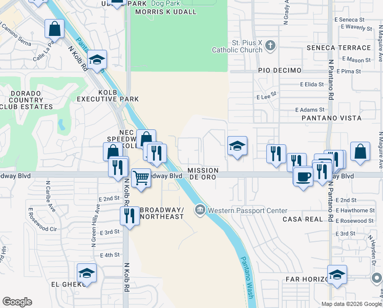 map of restaurants, bars, coffee shops, grocery stores, and more near in Tucson