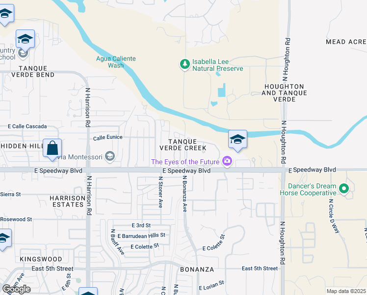 map of restaurants, bars, coffee shops, grocery stores, and more near 1250-1398 North Bonanza Avenue in Tucson