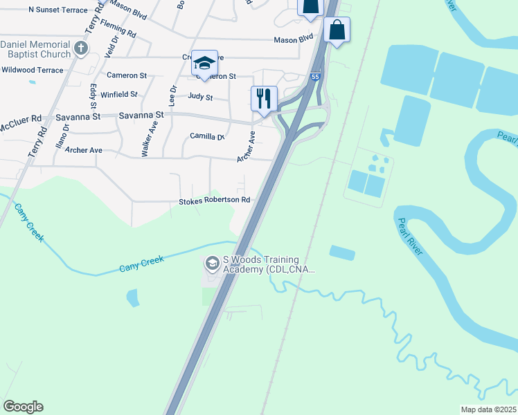 map of restaurants, bars, coffee shops, grocery stores, and more near 3850 I-55 South Frontage Road in Jackson