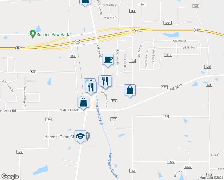 map of restaurants, bars, coffee shops, grocery stores, and more near 10660 County Road 127 in Flint