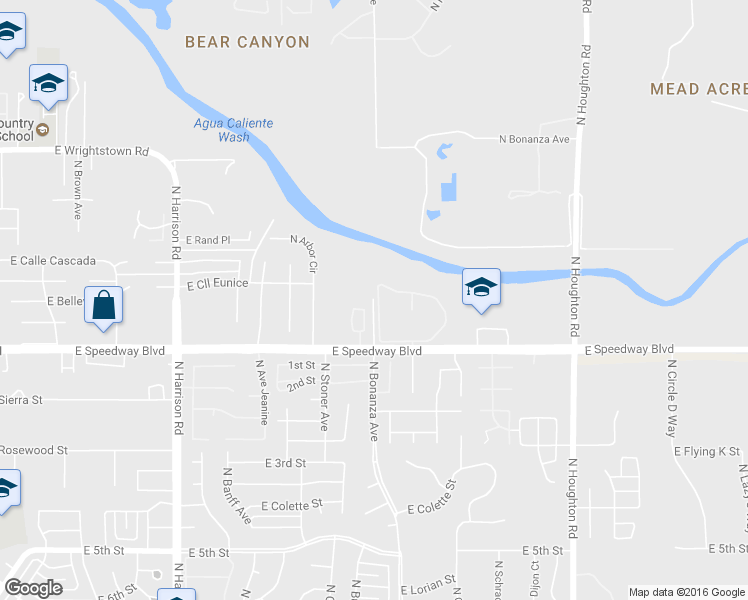 map of restaurants, bars, coffee shops, grocery stores, and more near 1398 North Bonanza Avenue in Tucson
