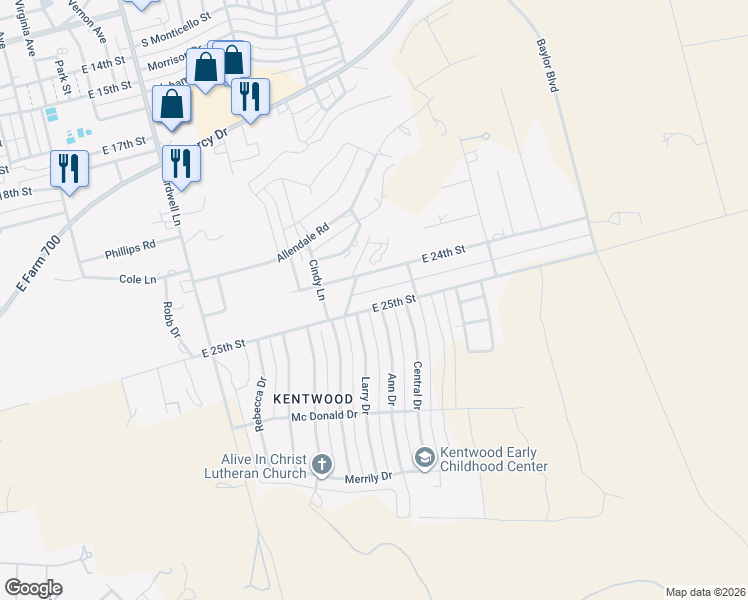 map of restaurants, bars, coffee shops, grocery stores, and more near 2500 Larry Drive in Big Spring