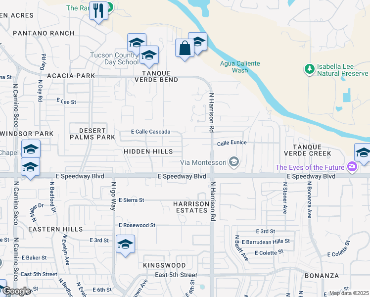 map of restaurants, bars, coffee shops, grocery stores, and more near 9431 East Placita Eunice in Tucson