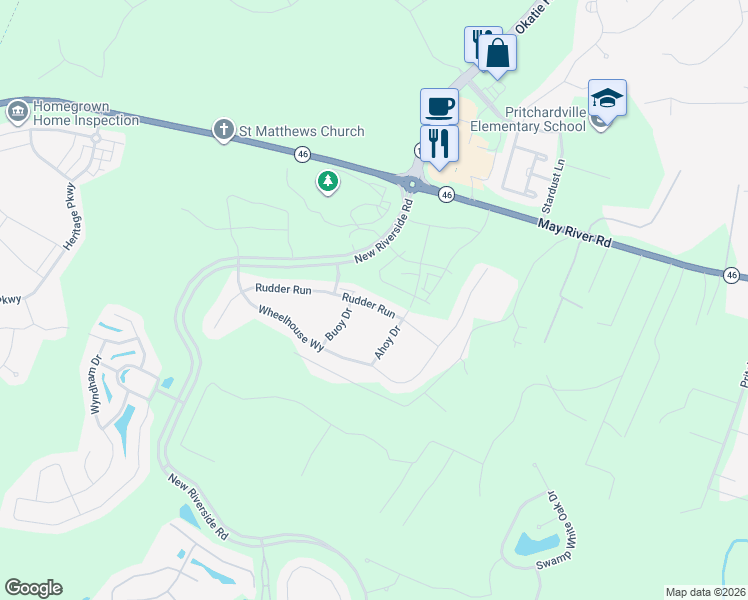 map of restaurants, bars, coffee shops, grocery stores, and more near 199 Rudder Run in Bluffton