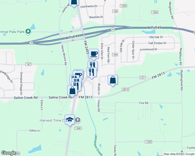 map of restaurants, bars, coffee shops, grocery stores, and more near 10654 County Road 127 in Flint