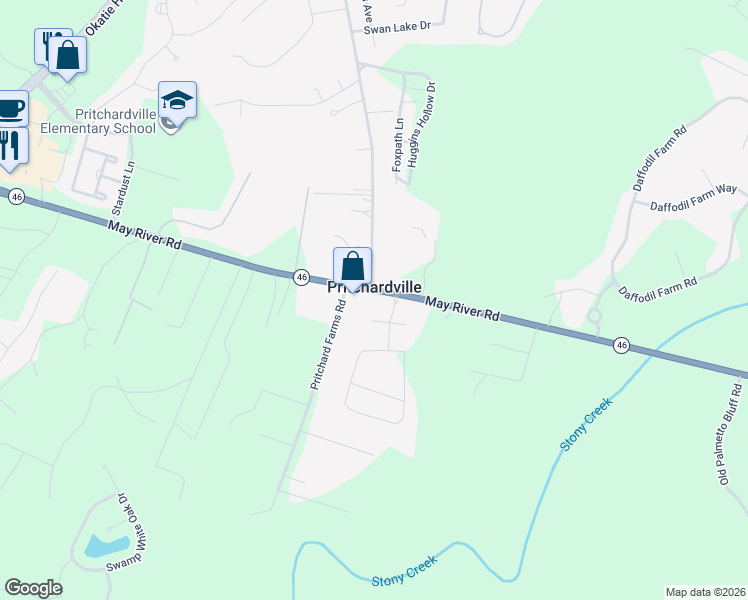 map of restaurants, bars, coffee shops, grocery stores, and more near in Pritchardville