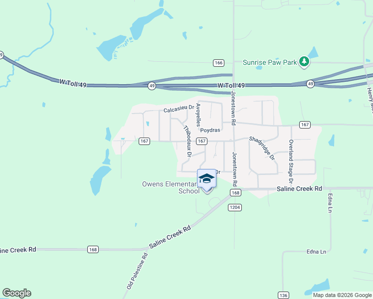 map of restaurants, bars, coffee shops, grocery stores, and more near 16700 Thibodaux Drive in Tyler