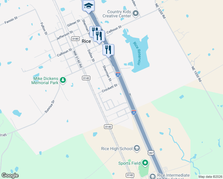 map of restaurants, bars, coffee shops, grocery stores, and more near 211 Crockett Street in Rice