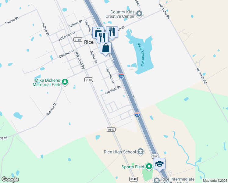 map of restaurants, bars, coffee shops, grocery stores, and more near 211 Crockett Street in Rice