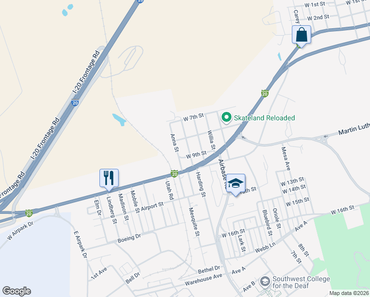 map of restaurants, bars, coffee shops, grocery stores, and more near 801-899 Lorilla Street in Big Spring