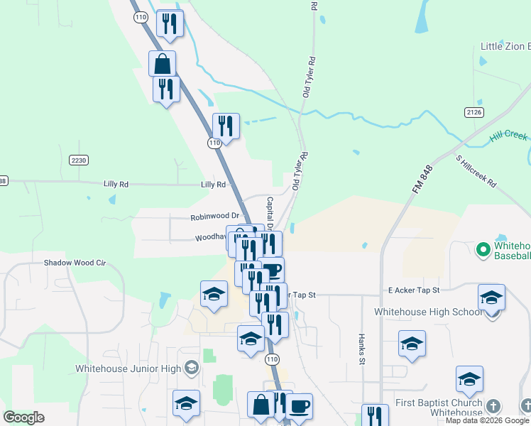 map of restaurants, bars, coffee shops, grocery stores, and more near 705 Capital Dr in Whitehouse