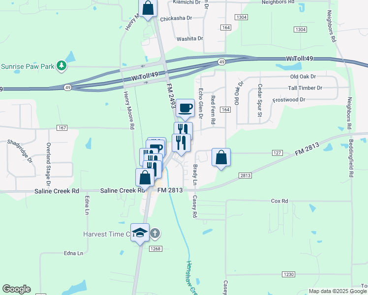 map of restaurants, bars, coffee shops, grocery stores, and more near 10654 County Road 127 in Flint