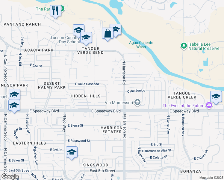 map of restaurants, bars, coffee shops, grocery stores, and more near 9431 East Placita Eunice in Tucson
