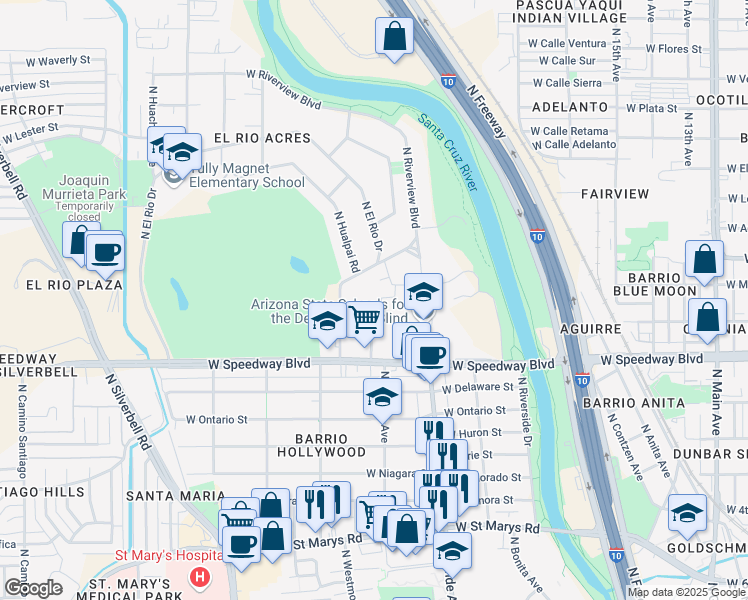 map of restaurants, bars, coffee shops, grocery stores, and more near 1274 North Apache Drive in Tucson