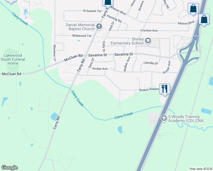 map of restaurants, bars, coffee shops, grocery stores, and more near 200 Stokes Robertson Road in Jackson
