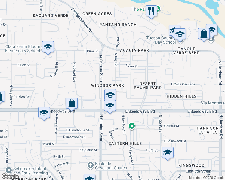 map of restaurants, bars, coffee shops, grocery stores, and more near 8739 East Lancaster Road in Tucson