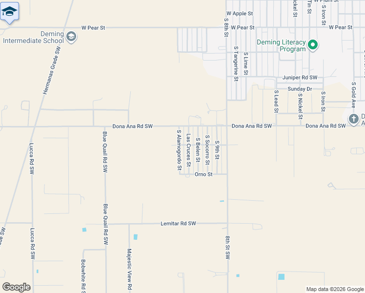 map of restaurants, bars, coffee shops, grocery stores, and more near 3056-3298 Las Cruces Street in Deming