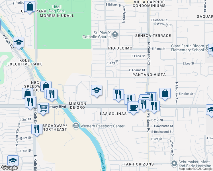 map of restaurants, bars, coffee shops, grocery stores, and more near 1235 North Tracy Avenue in Tucson