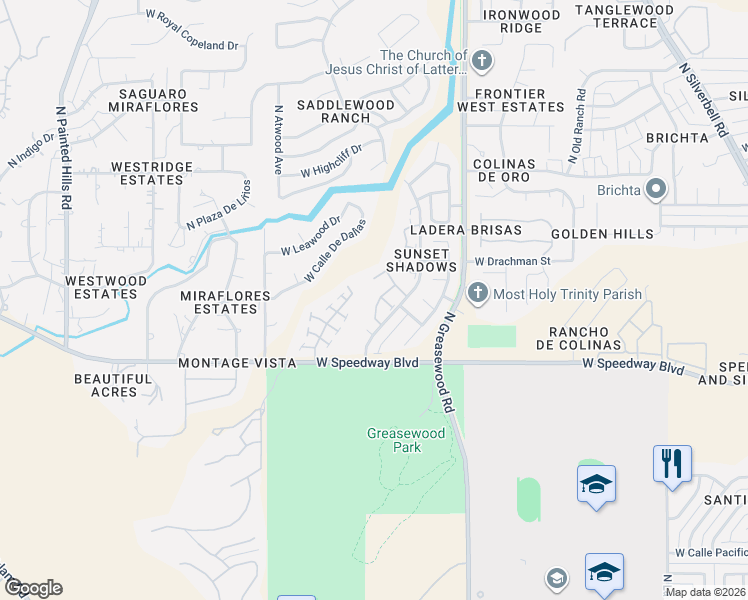 map of restaurants, bars, coffee shops, grocery stores, and more near 2659 West Sandecker Place in Tucson