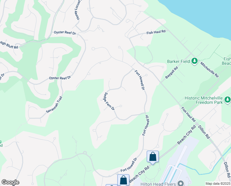 map of restaurants, bars, coffee shops, grocery stores, and more near 48 Sedge Fern Drive in Hilton Head Island