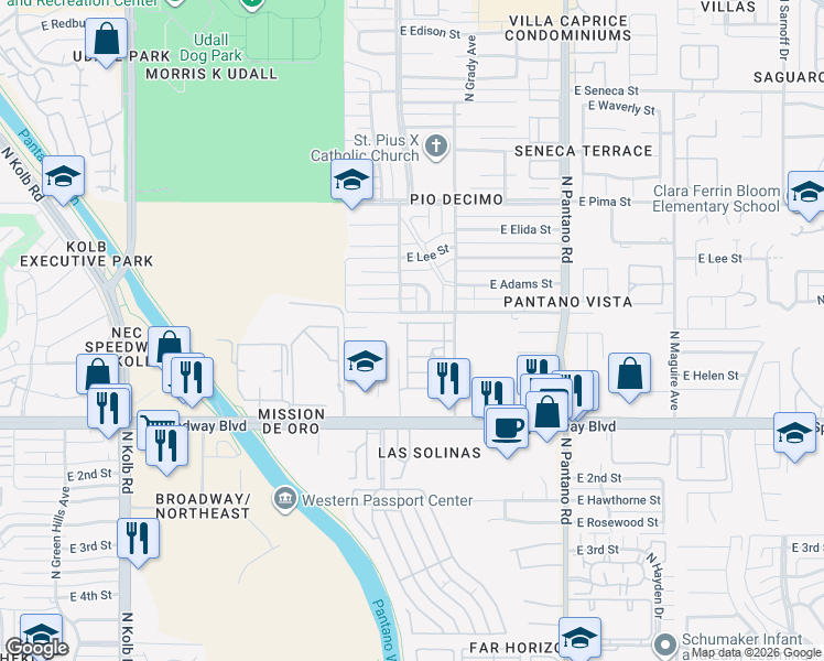 map of restaurants, bars, coffee shops, grocery stores, and more near 1229 North Tracy Avenue in Tucson