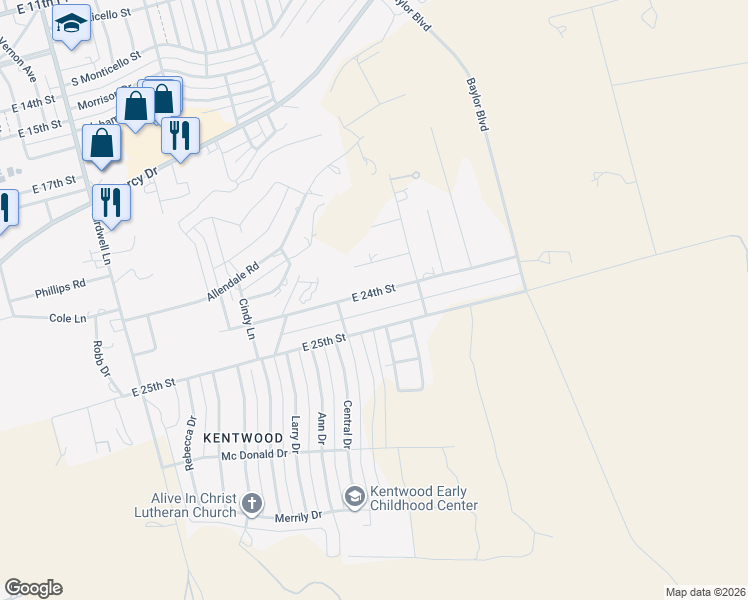map of restaurants, bars, coffee shops, grocery stores, and more near 2505 East 25th Street in Big Spring