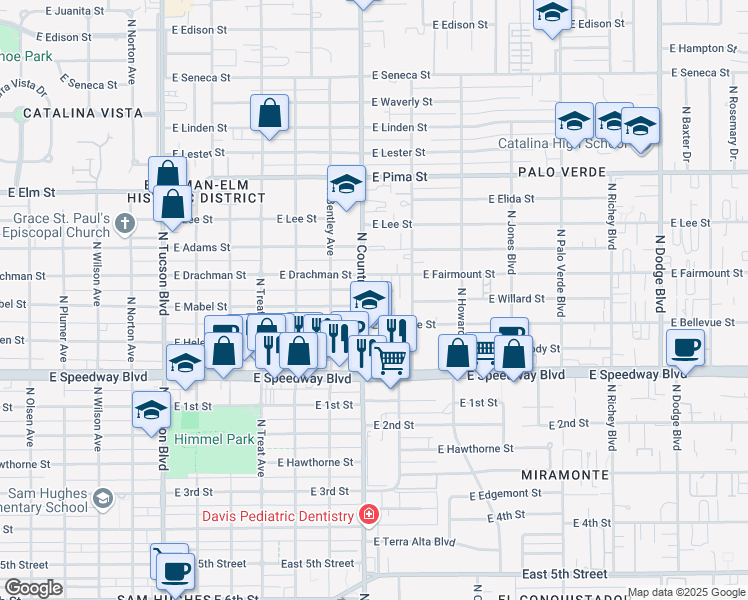 map of restaurants, bars, coffee shops, grocery stores, and more near 3102 East Fairmount Street in Tucson
