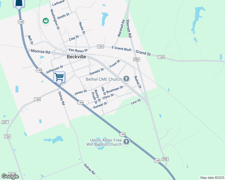 map of restaurants, bars, coffee shops, grocery stores, and more near 248 Jones Street in Beckville