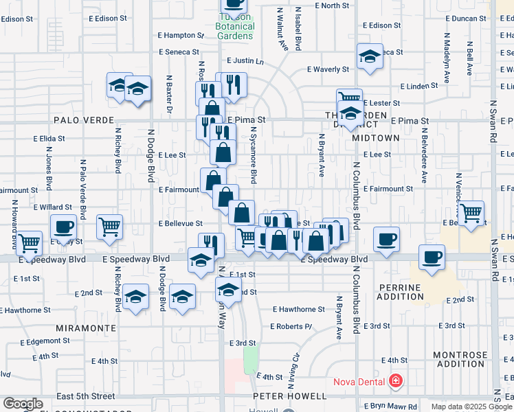 map of restaurants, bars, coffee shops, grocery stores, and more near 4014 East Fairmount Street in Tucson