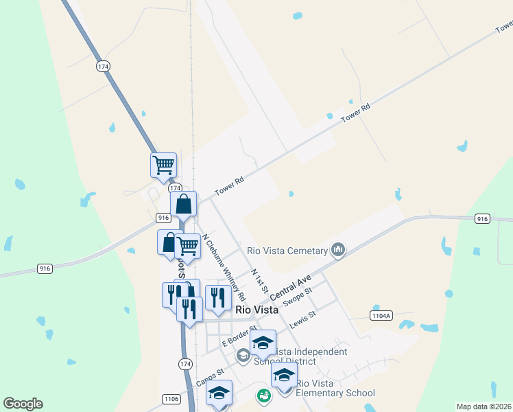 map of restaurants, bars, coffee shops, grocery stores, and more near 602 Tower Road in Rio Vista