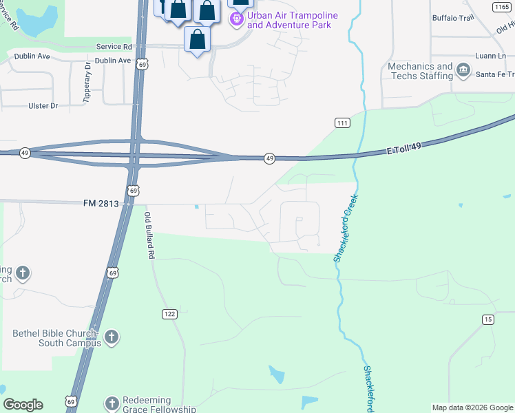 map of restaurants, bars, coffee shops, grocery stores, and more near 9166 Teal Flight Way in Tyler