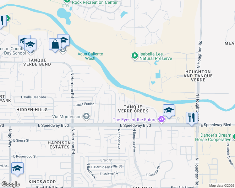 map of restaurants, bars, coffee shops, grocery stores, and more near 1400 North Arbor Circle in Tucson