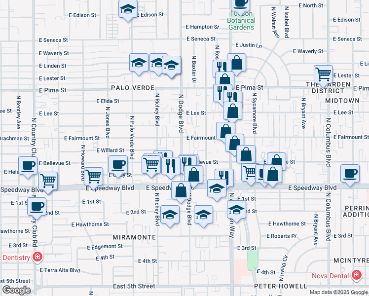 map of restaurants, bars, coffee shops, grocery stores, and more near 3706 East Fairmount Street in Tucson