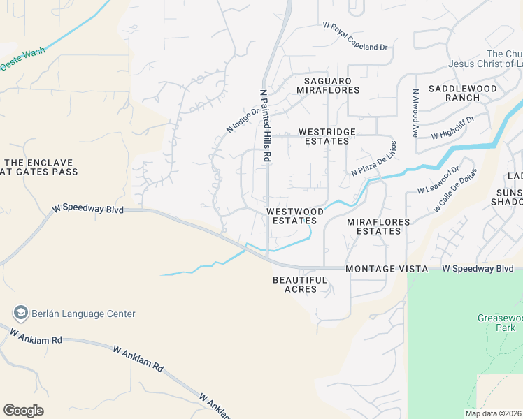 map of restaurants, bars, coffee shops, grocery stores, and more near 3230 West Westridge Avenue in Tucson