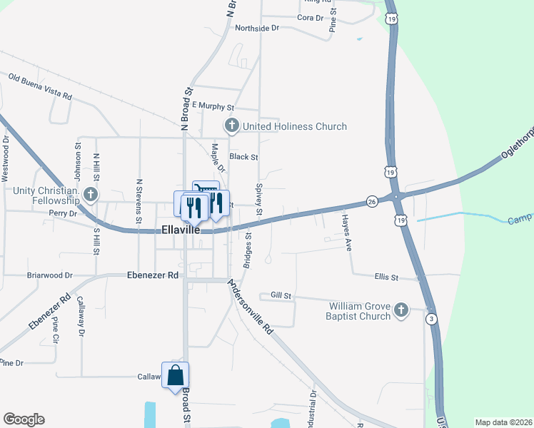 map of restaurants, bars, coffee shops, grocery stores, and more near in Ellaville
