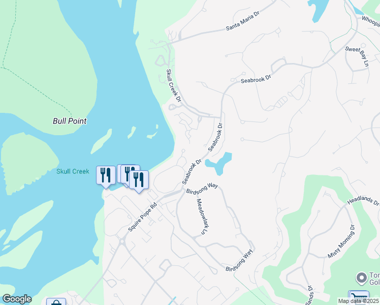 map of restaurants, bars, coffee shops, grocery stores, and more near 12 Hadley Lane in Hilton Head Island