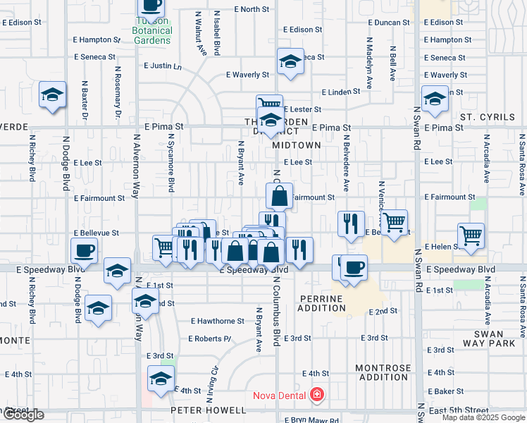 map of restaurants, bars, coffee shops, grocery stores, and more near 4232 East Fairmount Street in Tucson