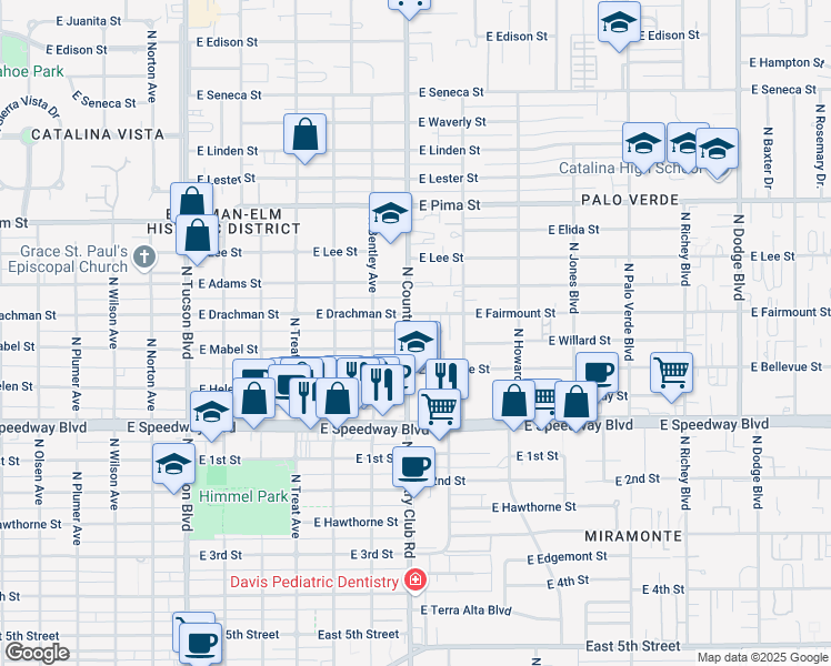 map of restaurants, bars, coffee shops, grocery stores, and more near 3102 East Fairmount Street in Tucson