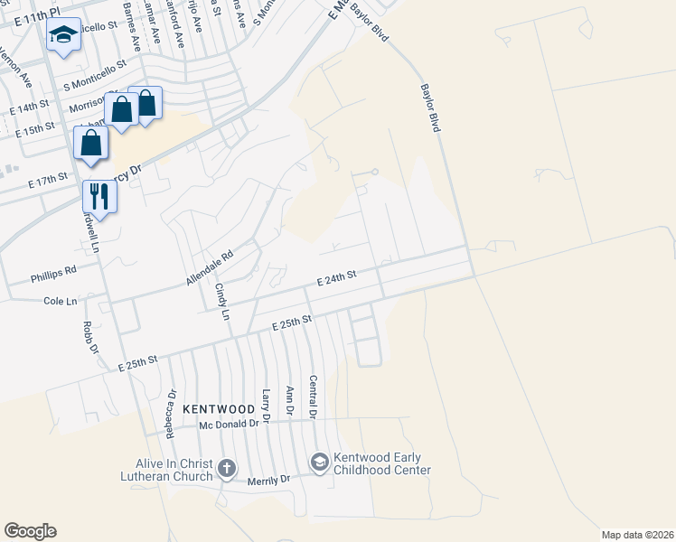 map of restaurants, bars, coffee shops, grocery stores, and more near 2500-2598 East 23rd Street in Big Spring