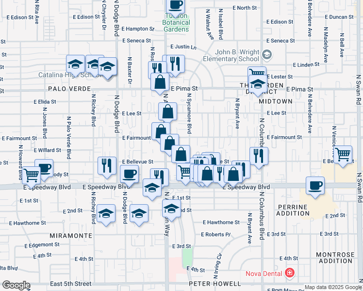 map of restaurants, bars, coffee shops, grocery stores, and more near 3942 East Fairmount Street in Tucson