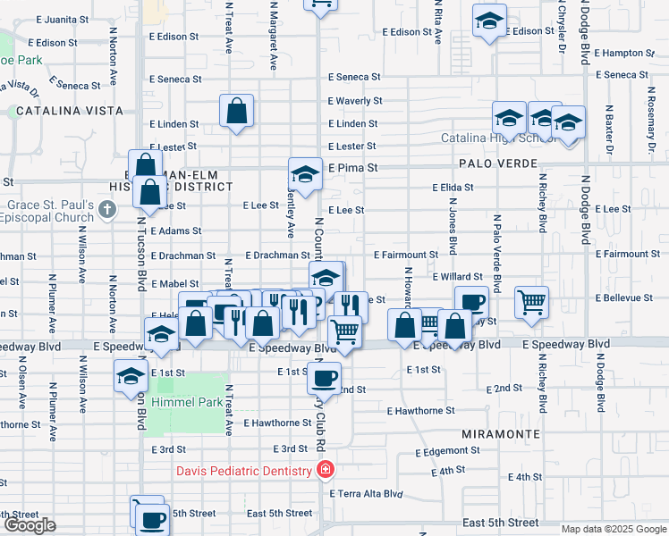 map of restaurants, bars, coffee shops, grocery stores, and more near 3102 East Fairmount Street in Tucson