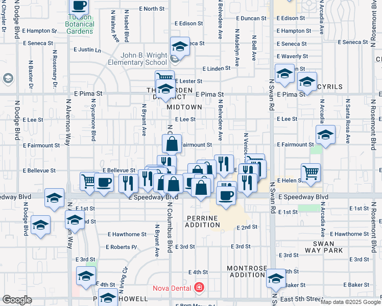 map of restaurants, bars, coffee shops, grocery stores, and more near 1377 North Catalina Avenue in Tucson
