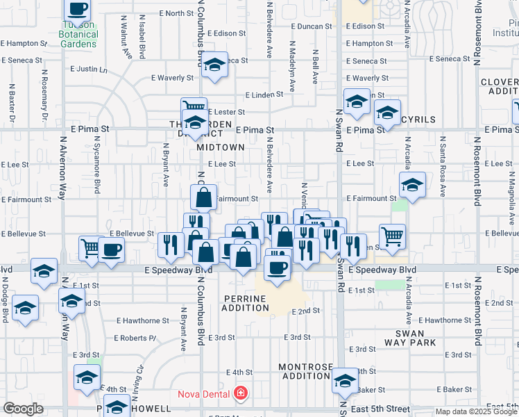 map of restaurants, bars, coffee shops, grocery stores, and more near 4466 East Fairmount Street in Tucson
