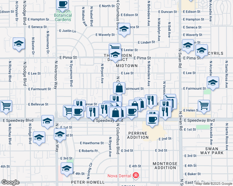 map of restaurants, bars, coffee shops, grocery stores, and more near 4302 East Fairmount Street in Tucson