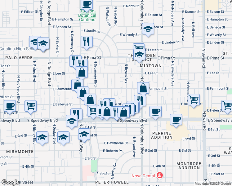 map of restaurants, bars, coffee shops, grocery stores, and more near 4066 East Fairmount Street in Tucson