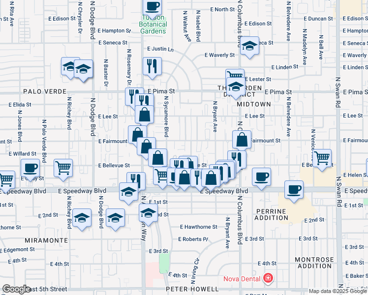 map of restaurants, bars, coffee shops, grocery stores, and more near 4066 East Fairmount Street in Tucson