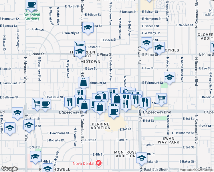 map of restaurants, bars, coffee shops, grocery stores, and more near 4466 East Fairmount Street in Tucson