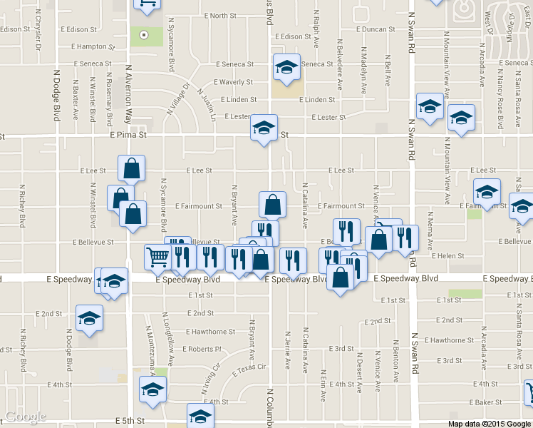 map of restaurants, bars, coffee shops, grocery stores, and more near 4302 East Fairmount Street in Tucson