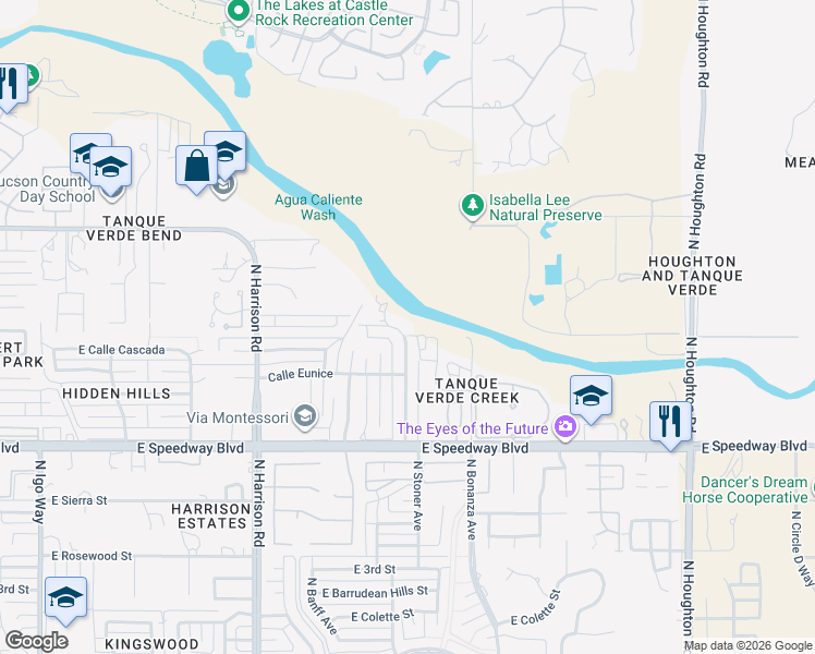 map of restaurants, bars, coffee shops, grocery stores, and more near 1400 North Arbor Circle in Tucson
